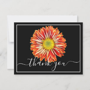 Cartão Postal Crisântemo Laranja Fundo Preto Obrigado