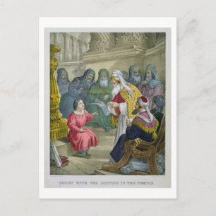 Cartão Postal Cristo com os Médicos do Templo, de uma bíblia