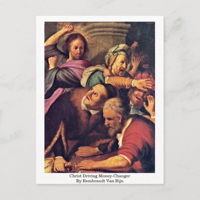 Cartão Postal Cristo Dirigindo Dinheiro Por Rembrandt Van Rijn (Frente)