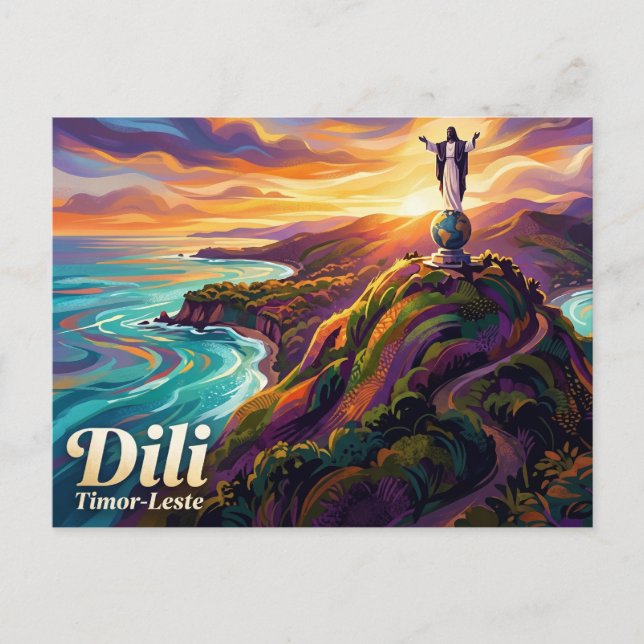 Cartão Postal Cristo Rei de Díli Timor-Leste (Frente)
