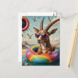 Cartão Postal Crítico Engraçado como Cabra em Viagem Flutuante