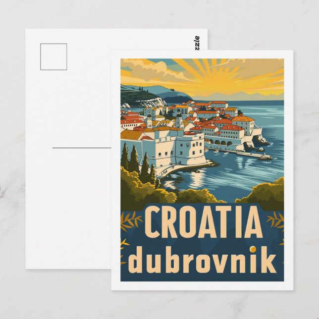 Cartão Postal Croácia Dubrovnik Vintage, famosa Viagem (Frente/Verso)