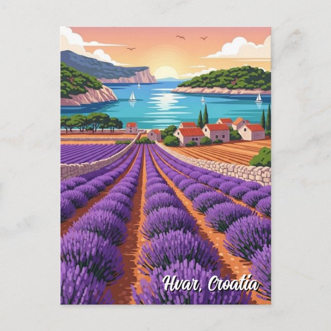 Cartão Postal Croatia Hvar Lavendar Fields (Frente)