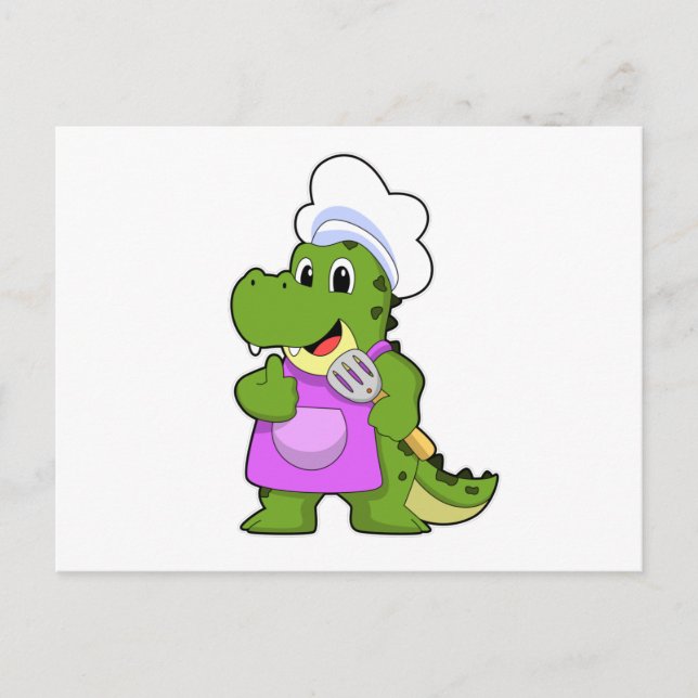 Cartão Postal Crocodilo como Cozinheiro com Espátula (Frente)