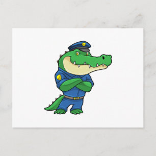 Cartão Postal Crocodilo como oficial de polícia com uniforme pol