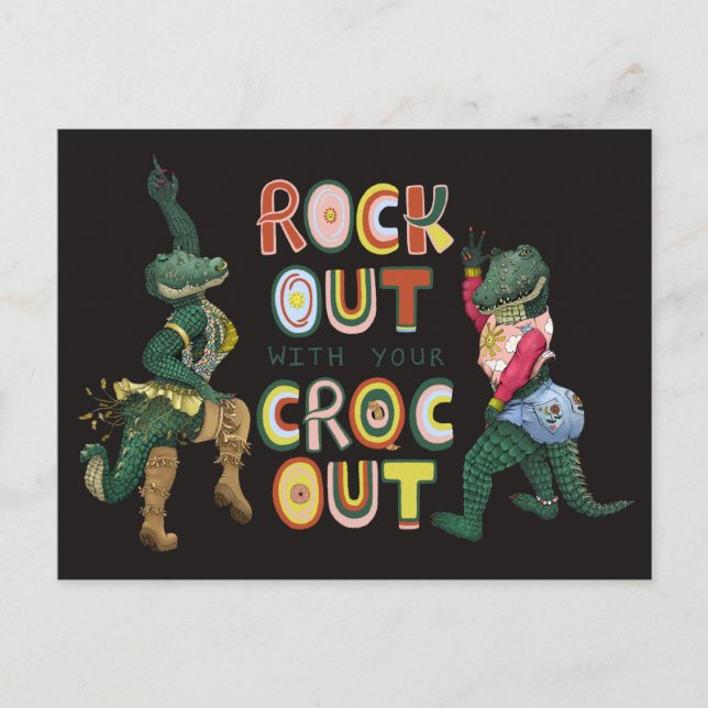 Cartão Postal Crocodilo Engraçado Trocadilho de Roupas Balançand (Frente)