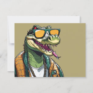 Cartão Postal Crocodilo legal com óculos de sol