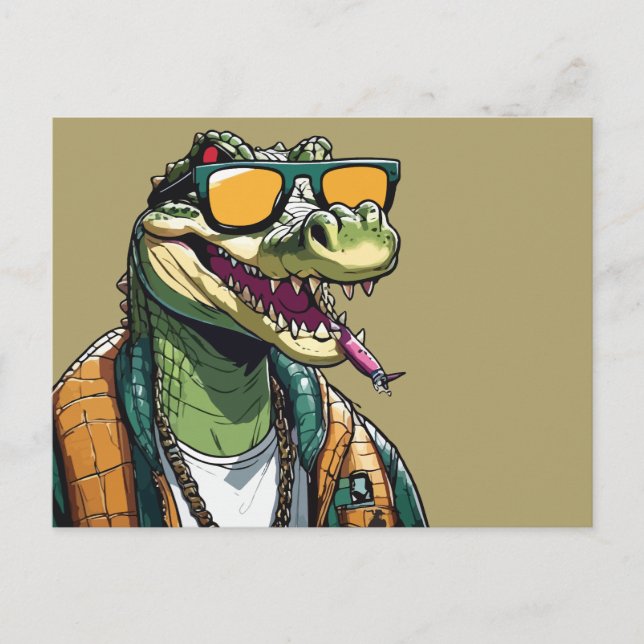 Cartão Postal Crocodilo legal com óculos de sol (Frente)