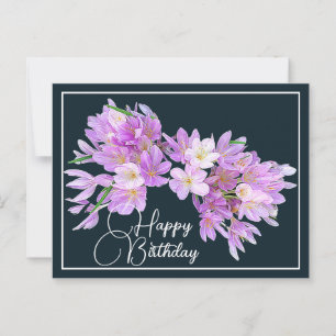 Cartão Postal Crocus Rosa/Roxo Fundo Cinza Feliz Aniversário