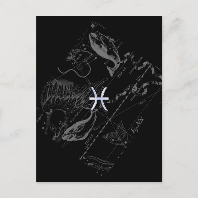 Cartão Postal Cromo como Peixes Zodiac Sinal em Hevelius 1690 (Frente)