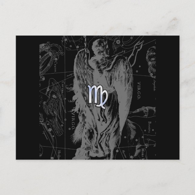 Cartão Postal Cromo como Virgo Zodiac Sinal em Hevélio em Preto (Frente)