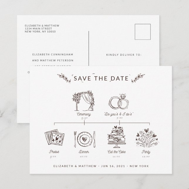 Cartão Postal Cronograma de Casamento Minimalista Moderno - Salv (Frente/Verso)