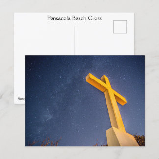 Cartão Postal Cross on Pensacola Beach com Milky way