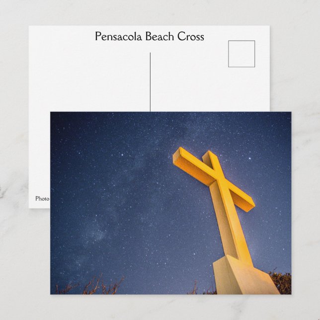 Cartão Postal Cross on Pensacola Beach com Milky way (Frente/Verso)
