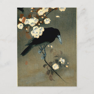 Cartão Postal Crow & Blossom por Ohara Koson (1910)