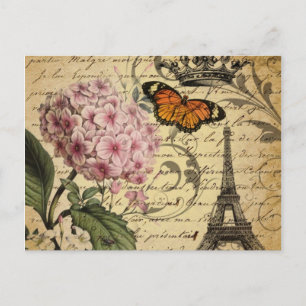 Cartão Postal crown script hydrangea bird french botanical