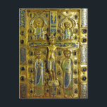 Cartão Postal Crucificação do Cristo, Limoges, 13 século<br><div class="desc">Crucificação do Cristo,  placa de encadernação. Cobre Champlevé,  esmaltado e marratado sobre madeira; pérolas e cascos. Limoges,  13.</div>