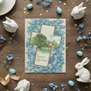 Cartão Postal Crucifixo Antigo de Boas Festas de Páscoa