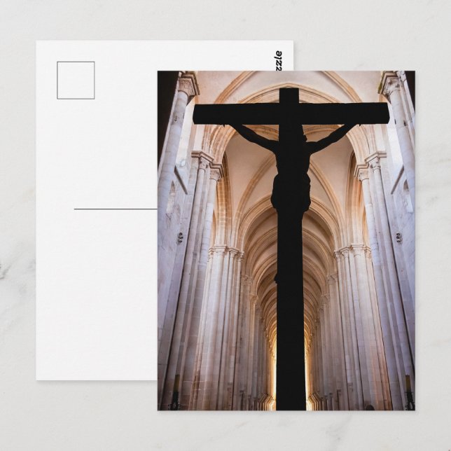 Cartão Postal Crucifixo com Jesus Cristo. Abadia de Alcobaca Gót (Frente/Verso)