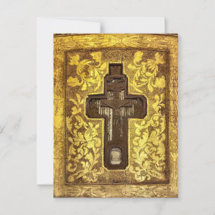 Cartão Postal Crucifixo com Relação do Ícone Ortodoxo de Santos