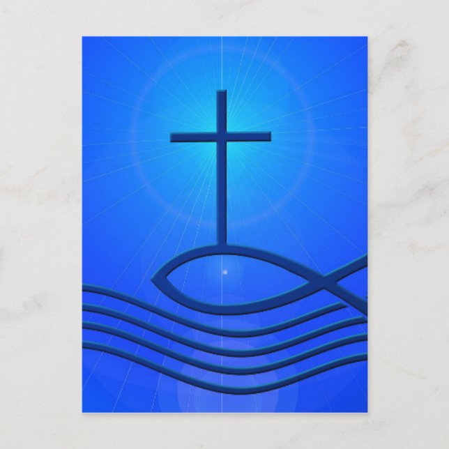 Cartão Postal Cruz azul e peixe (Ichthus) (Frente)