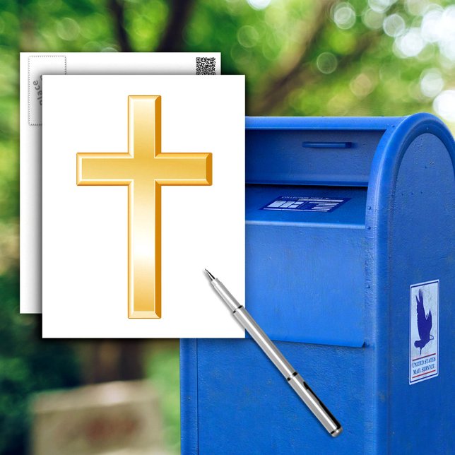 Cartão Postal Cruz Cristã (The gold cross is a symbol of the Christian faith. Customize this postcard with your text.  )