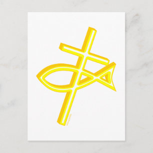 Cartão Postal Cruz Cristã e Peixes