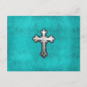 Cartão Postal Cruz Teal de Metal