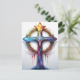 Cartão Postal Cruzamento colorido cristão sobre a coroa dos espi