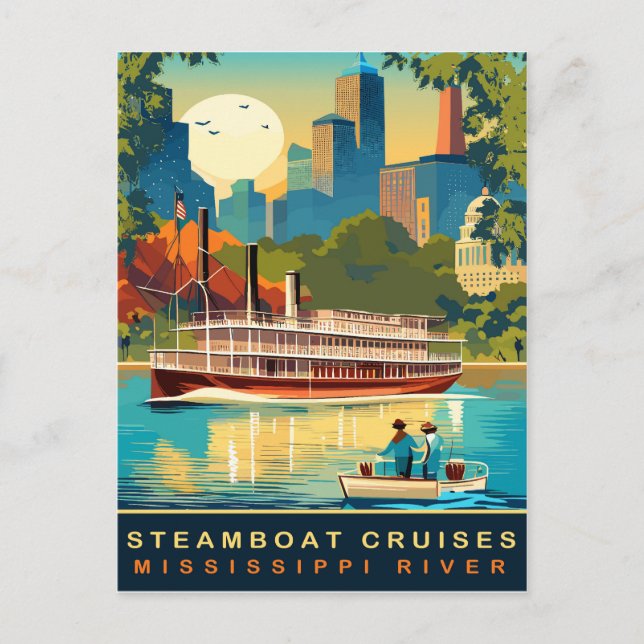 Cartão Postal Cruzeiros de Steamboat, Rio Mississippi, Viagem (Frente)