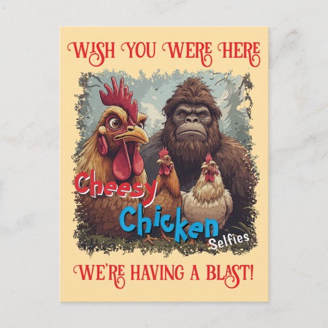 Cartão Postal “Cryptid Photo Op” Cheesy Chicken Selfie  (Frente)