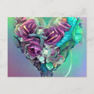 Cartão Postal Crystal Heart Rainbow Pastel Purple Tones Fantasy
