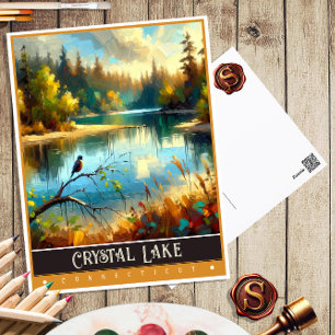 Cartão Postal Crystal Lake, Connecticut   Vintage Painting