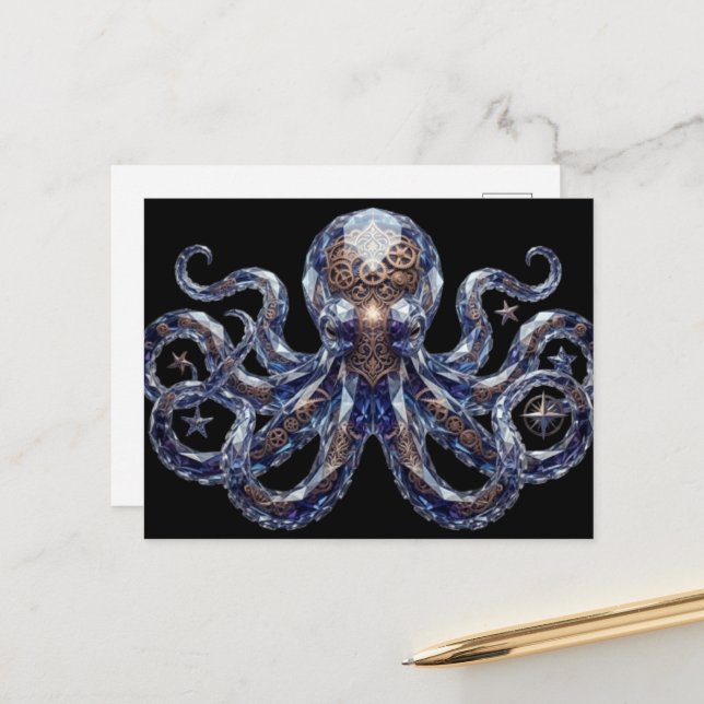 Cartão Postal Crystalline Steampunk Octopus (Frente/Verso In Situ)