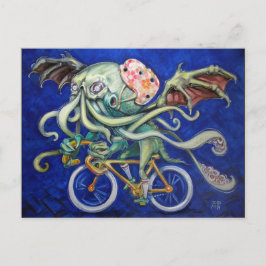 Cartão Postal Cthulhu Dirigindo Uma Bicicleta