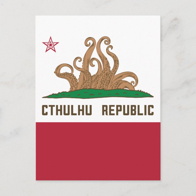 Cartão Postal Cthulhu República da Califórnia Flag Lovecraft (Frente)