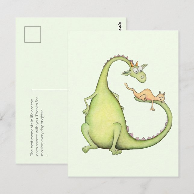 Cartão Postal Cuando un dragón encuentra un gato en su cola (Frente/Verso)