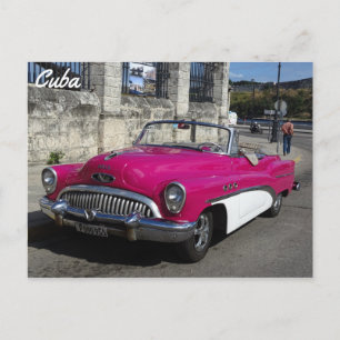 Cartão Postal Cuba, Carro Branco Rosa Clássico