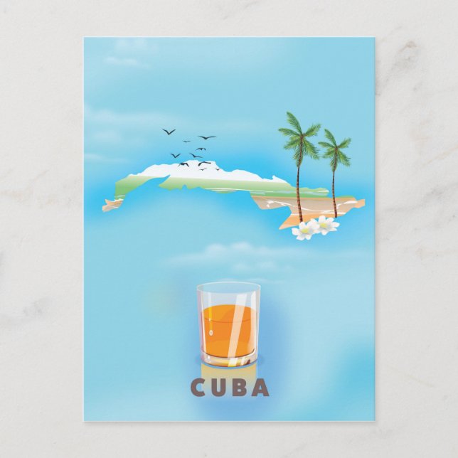 Cartão Postal Cuba mapa ilustrado de viagem pôster (Frente)