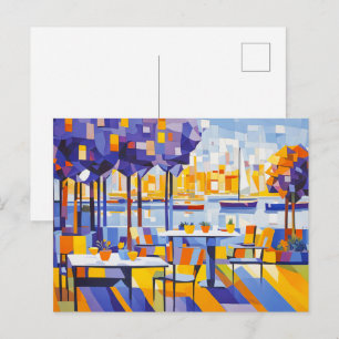 Cartão Postal Cubist Outdoor Café com Mesas