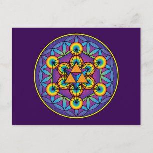 Cartão Postal Cubo de Metatron Merkaba sobre Flor da Vida