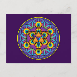 Cartão Postal Cubo de Metatron Merkaba sobre Flor da Vida