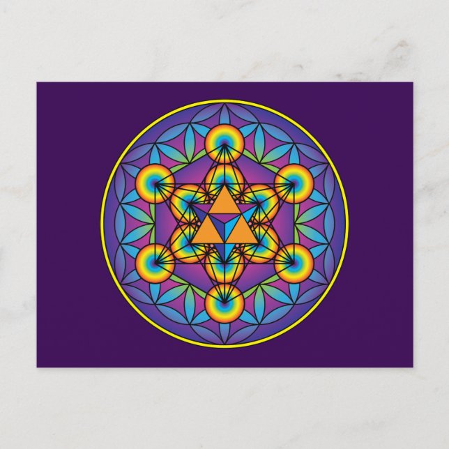 Cartão Postal Cubo de Metatron Merkaba sobre Flor da Vida (Frente)