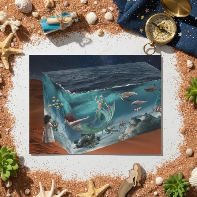 Cartão Postal Cubo do Oceano da Sereia Fantasia (Criador carregado)