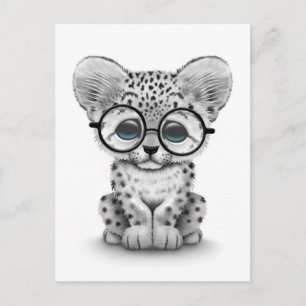 Cartão Postal Cubo-leopardo-da-neve-branca Vestindo óculos em b