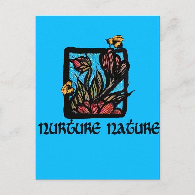 Cartão Postal Cultivar a Natureza Abelha e Flores (Frente)