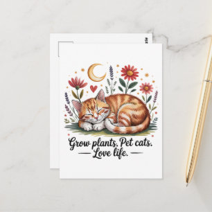 Cartão Postal Cultive Plantas que os Gatos Amam Vida Fofa Jardin