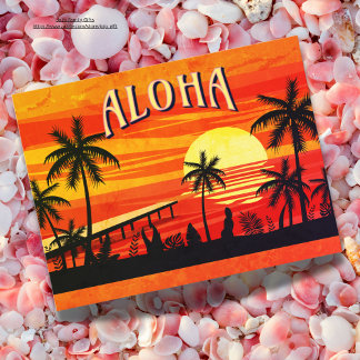 Cartão Postal Cumprimento de Aloha do Havaí Linda praia vintage