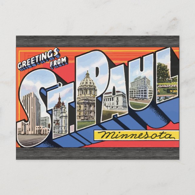 Cartão Postal Cumprimentos de St Paul Minnesota, vintage (Frente)
