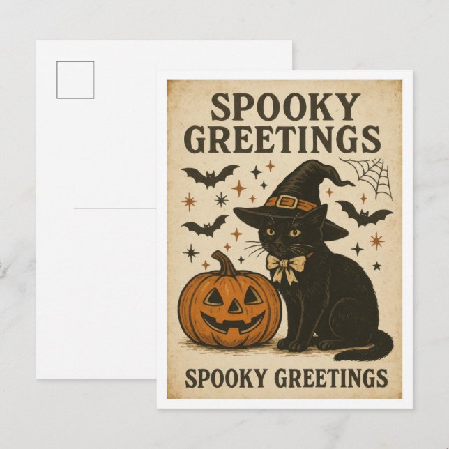 Cartão Postal Cumprimentos Sinistros de Halloween (Frente/Verso)